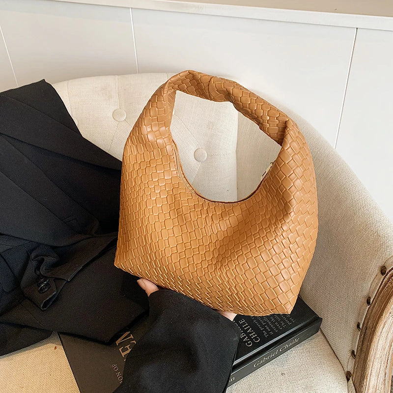 Classic Woven PU Leather Hobo – Small Top-Handle Shoulder Bag for Women