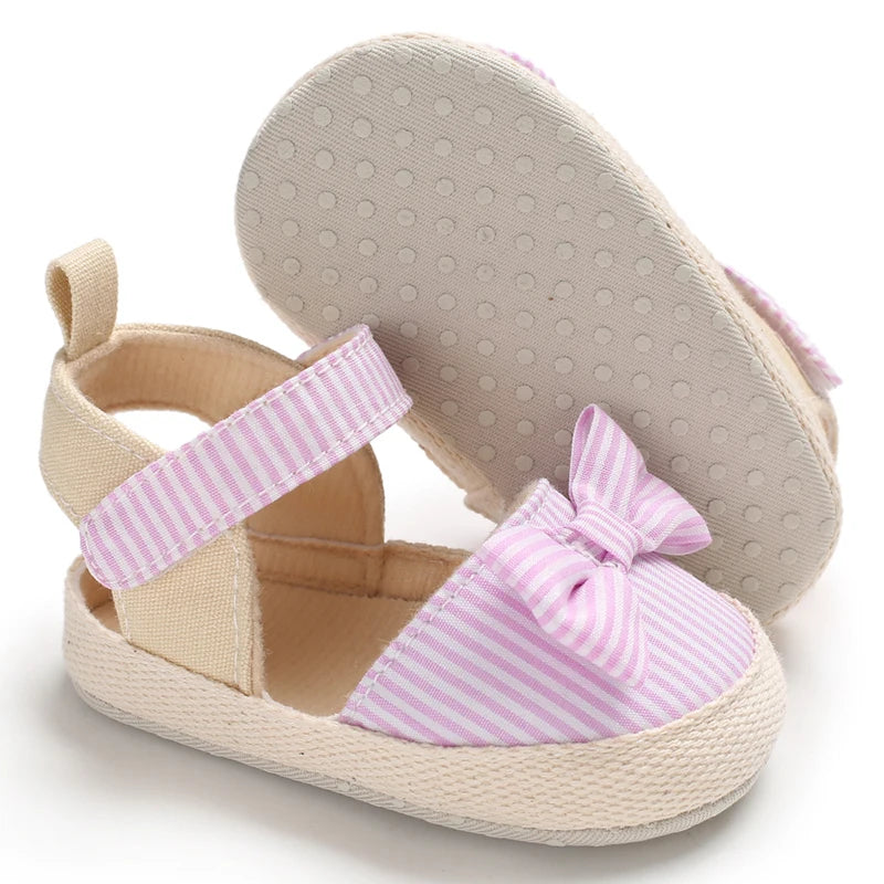 Baby Girl Summer Sandals – Soft Sole Bow Canvas Shoes