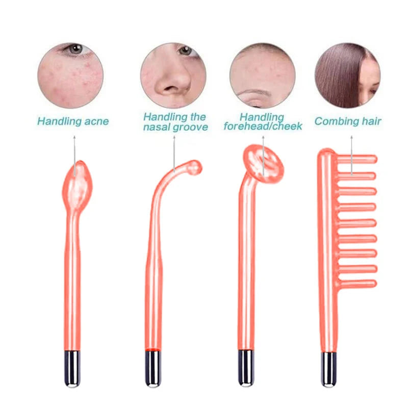 4-in-1 High Frequency Facial Therapy Wand – Galvanic Skin Care & Hair Growth Tool