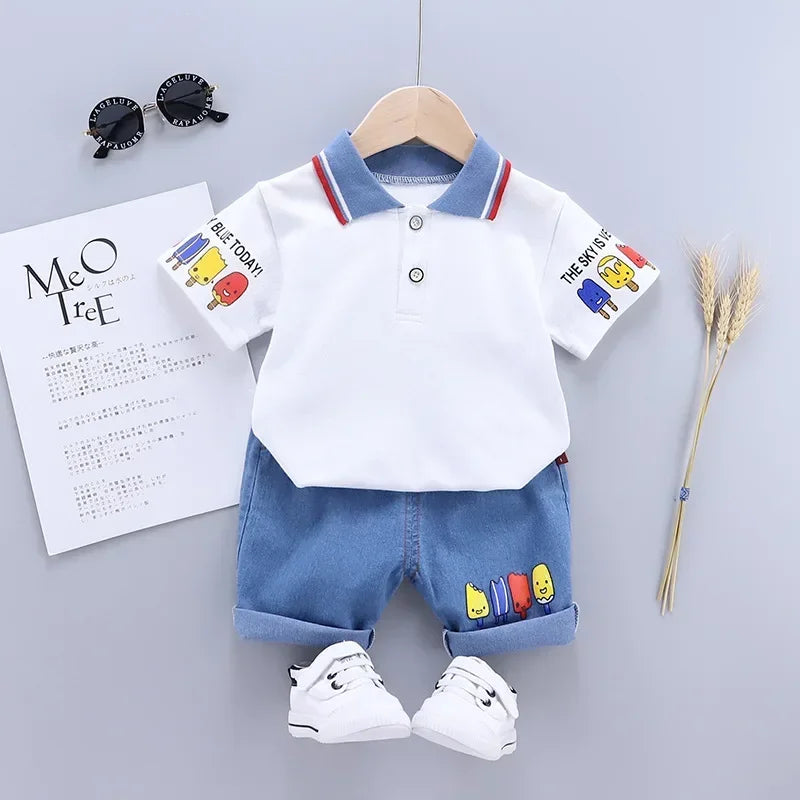 2PCS Mother & Kids Summer Cotton Sets – Boys’ Short Sleeve T-Shirt & Shorts Fashion Suit