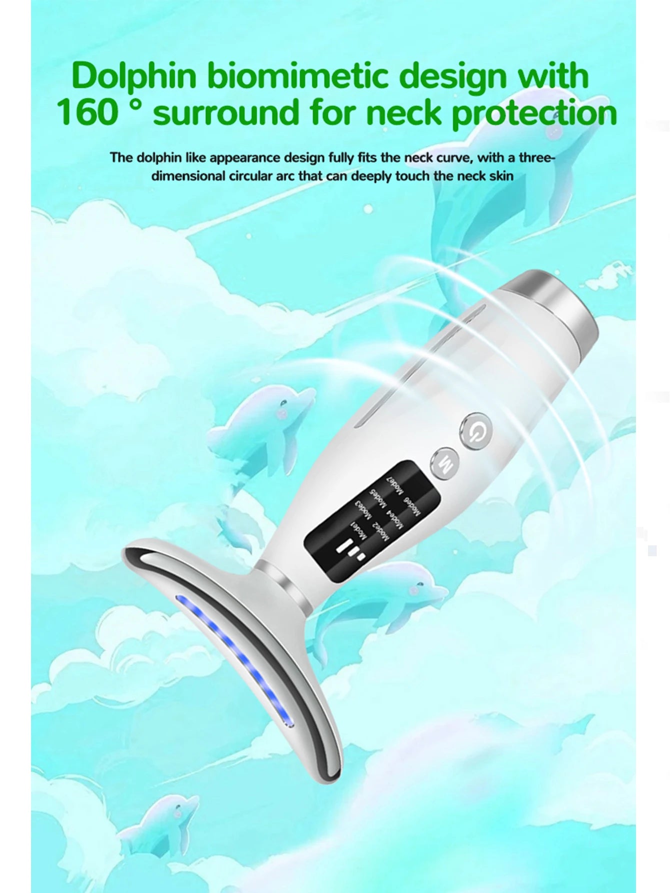 Colour Light Face & Neck Beauty Instrument – 7 Modes, 7 Speed Settings, Curved Hand Grip for Skin Rejuvenation & Lifting