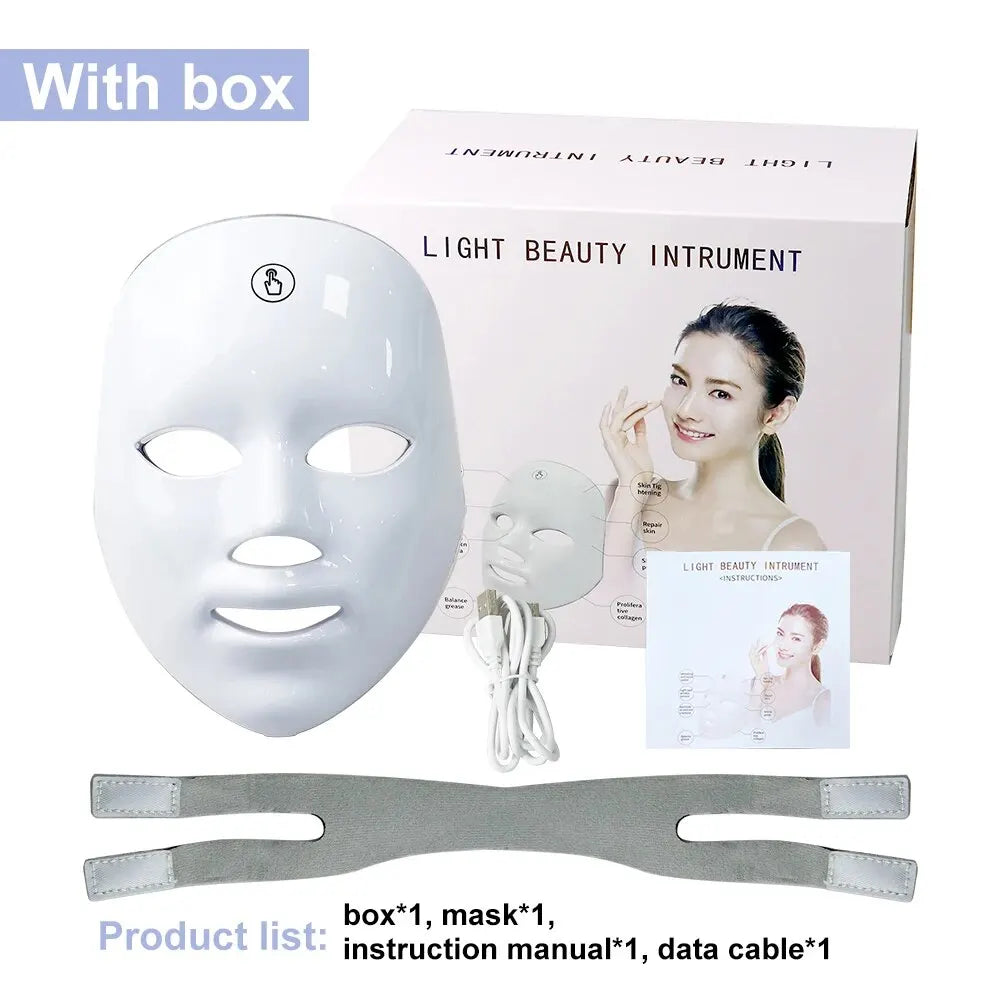 LED 7-Colors Facial Mask – Photodynamic Therapy for Skin Moisture, Rejuvenation, Anti-Acne, Wrinkle Removal & Pore Shrinking – Professional Salon & Home Use