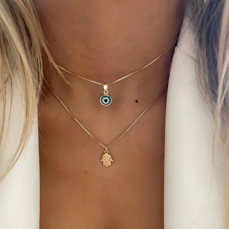 Double Layer Evil Eye Pendant Necklace – Turkish Women’s Jewelry Gift