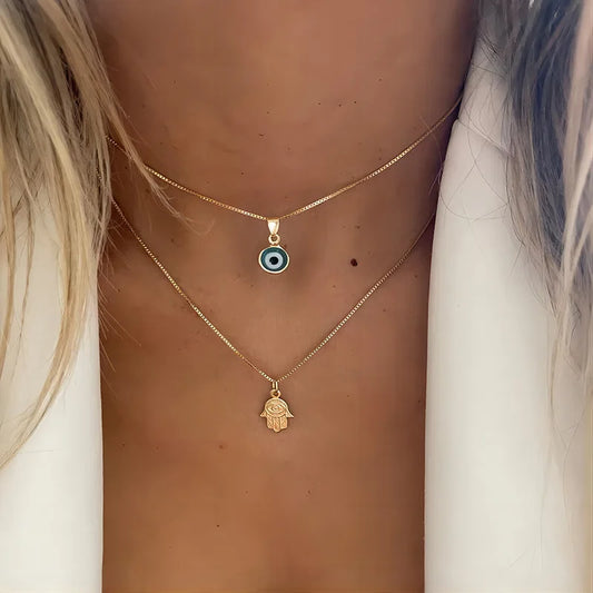 Double Layer Evil Eye Pendant Necklace – Turkish Women’s Jewelry Gift