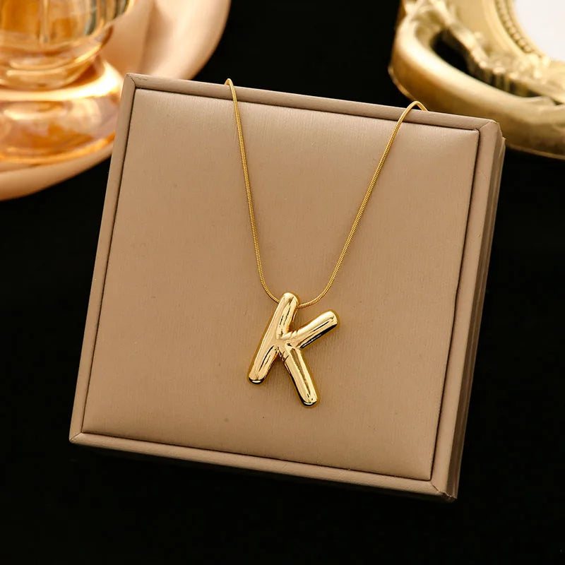 Gold Stainless Steel Letter Necklace – Chunky Alphabet Pendant Jewelry