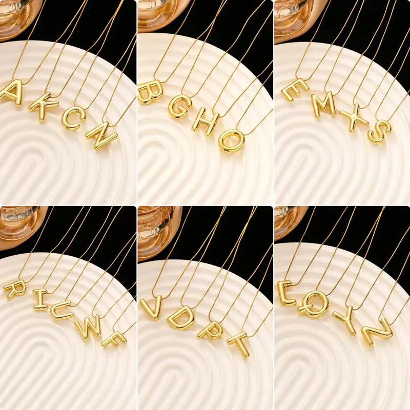 Gold Stainless Steel Letter Necklace – Chunky Alphabet Pendant Jewelry