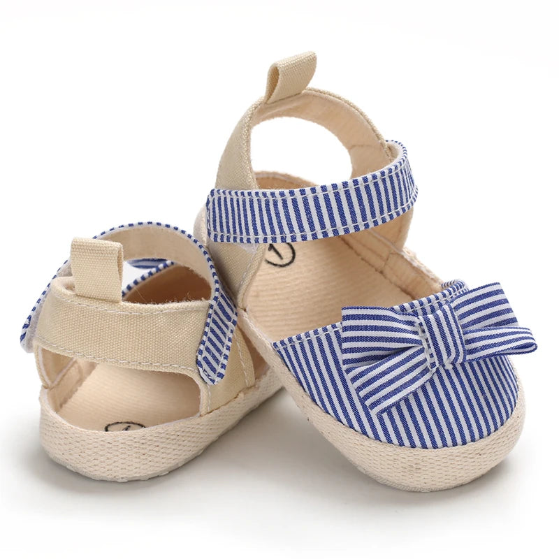 Baby Girl Summer Sandals – Soft Sole Bow Canvas Shoes