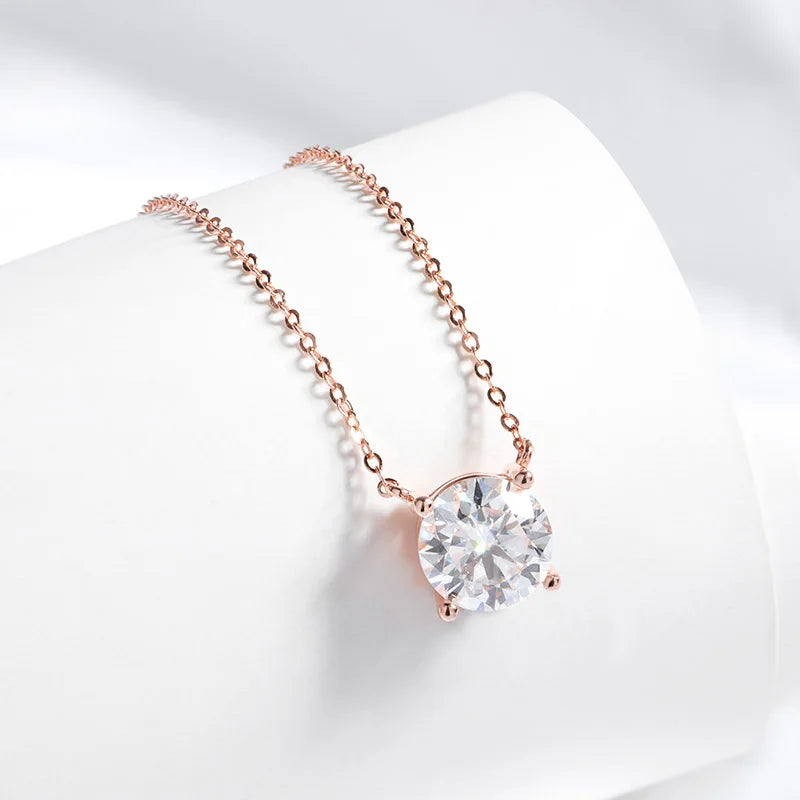 Smyoue 1-5CT Rose Gold Moissanite Necklace – D Color Sparkling Classic Pendant, 925 Sterling Silver