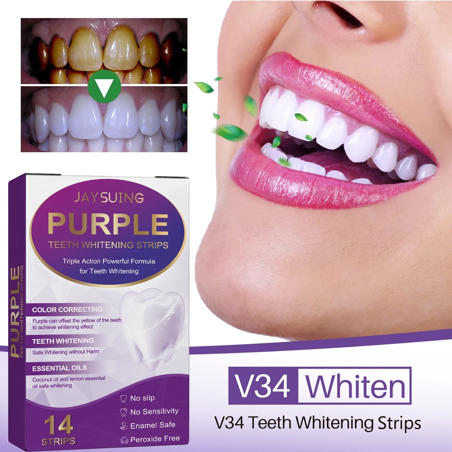 Purple Teeth Whitening Strips – Remove Stains, Fresh Breath & Brighten Smile