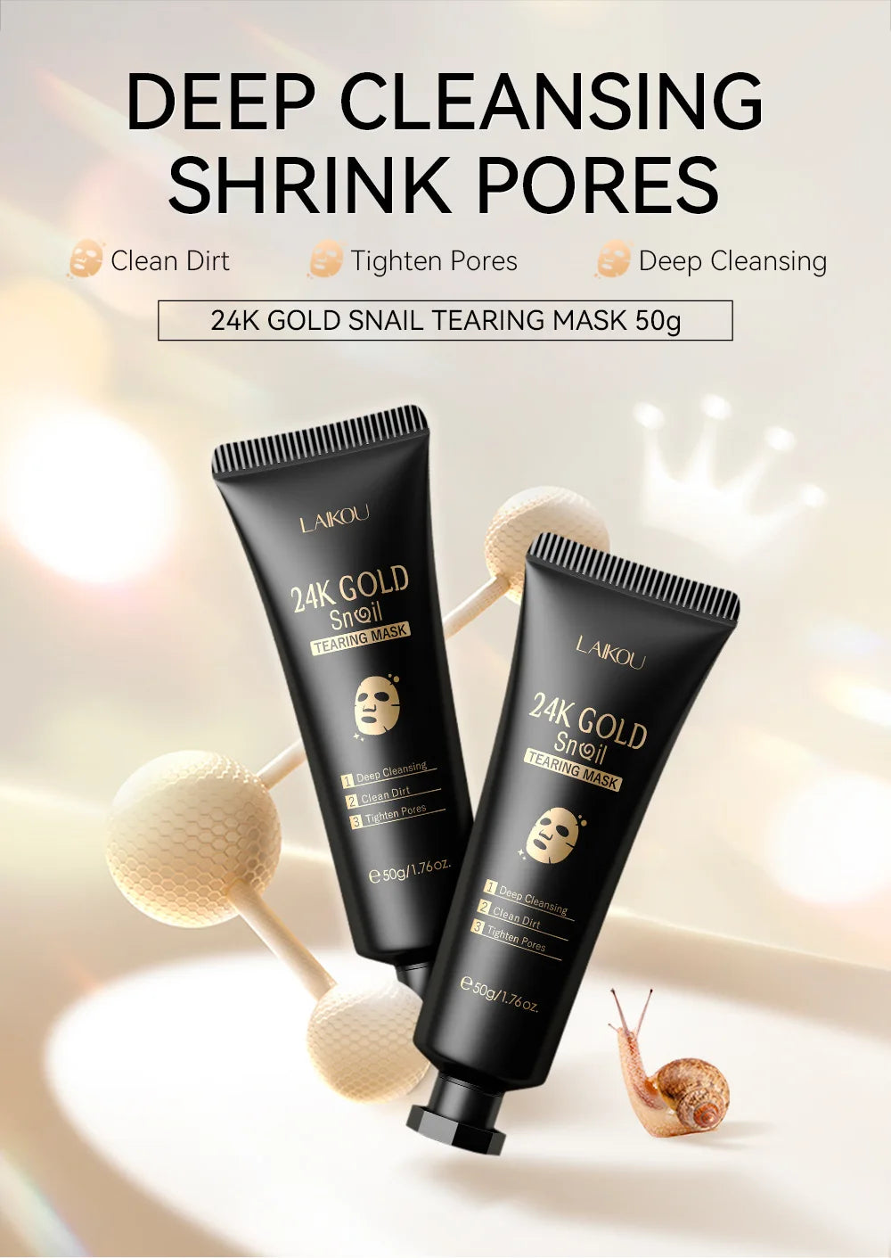 LAIKOU 24K Gold Sakura Peel-Off Mask – Anti-Wrinkle & Blackhead Removal