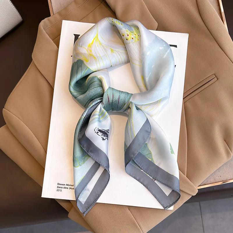 2025 New 70x70cm Printed Women’s Silk Scarf – Luxury Pashmina Square Shawl & Headband