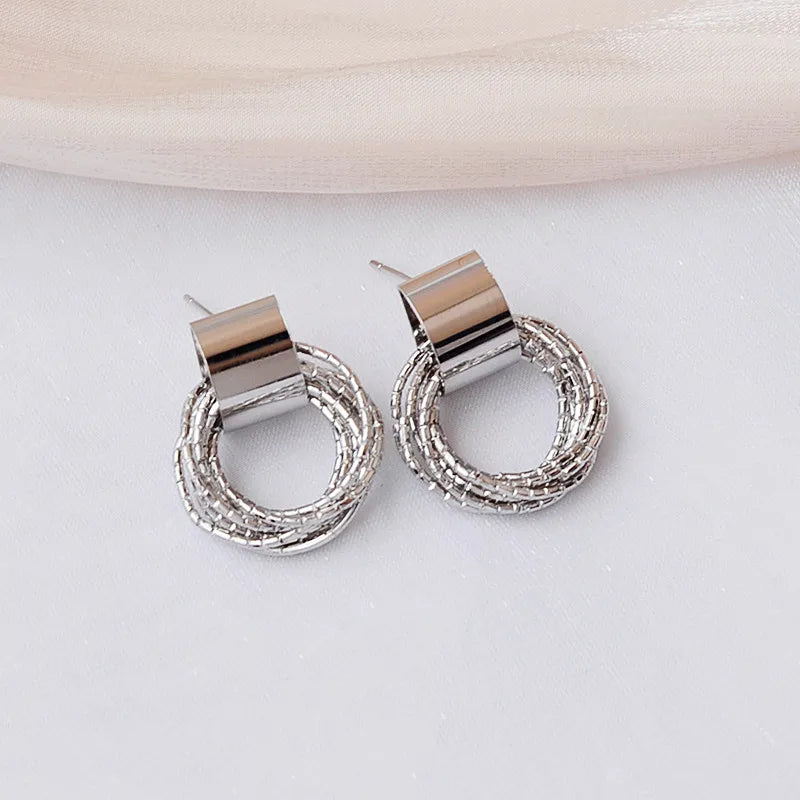 Vintage Metal Round Drop Earrings – Geometric Women’s Statement Jewelry