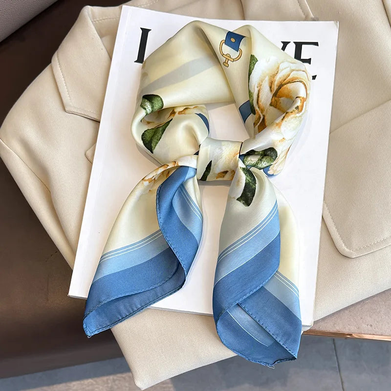 2025 New 70x70cm Printed Women’s Silk Scarf – Luxury Pashmina Square Shawl & Headband