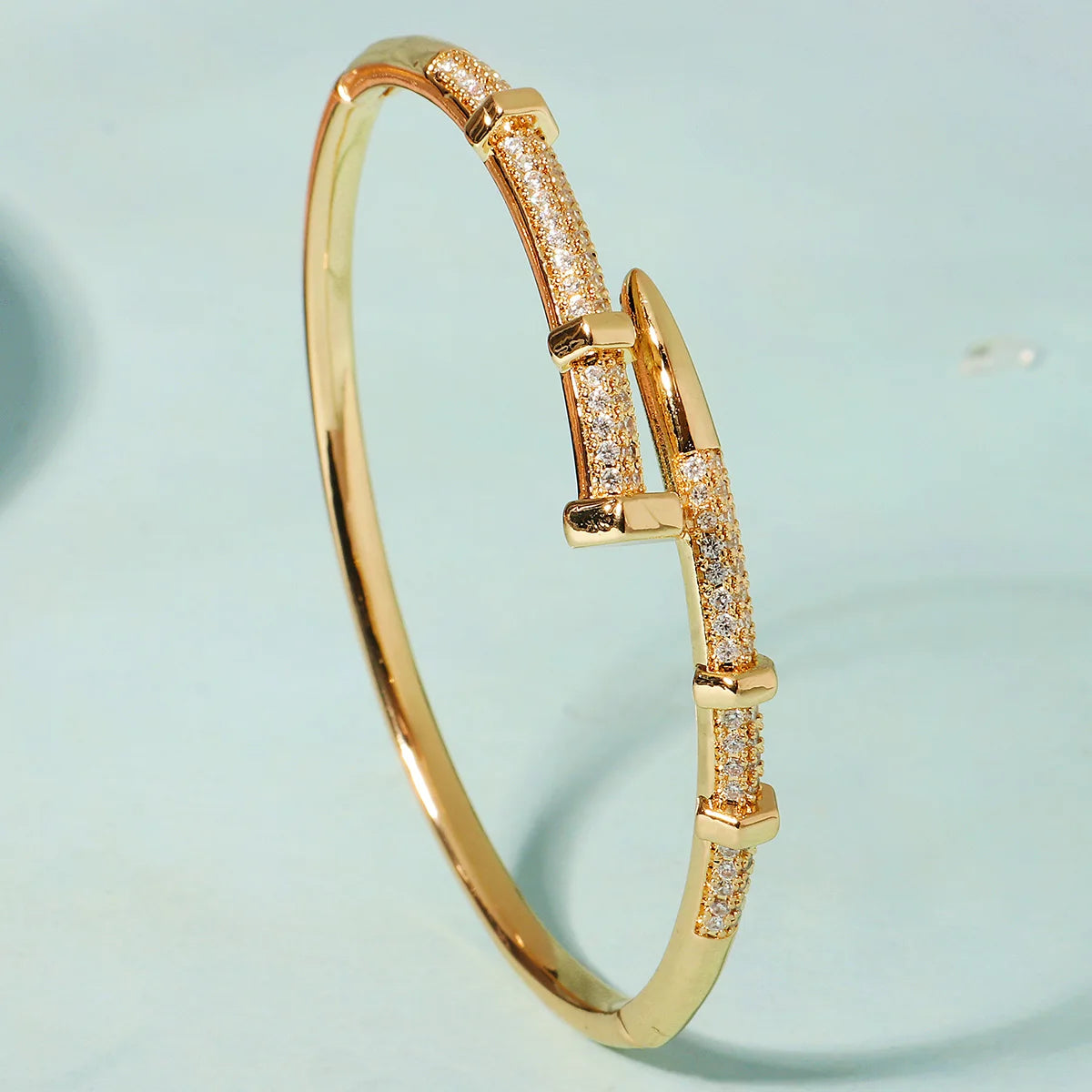 Classic Stainless Steel Nail Bracelet – Sparkling Zircon Bangle Jewelry Gift