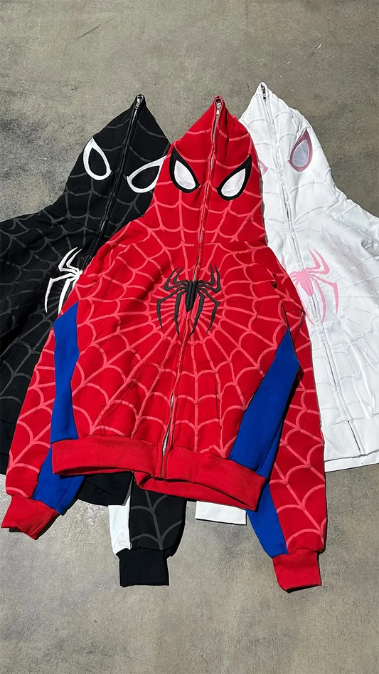 Unisex Spider Print Zip Up Hoodie – Y2K Harajuku Streetwear Jacket