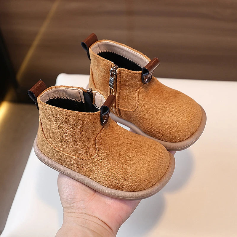 Autumn Winter Baby Boots – Boys Girls Oxford Suede Plush Ankle Shoes Anti-Slip Outdoor Kids Footwear