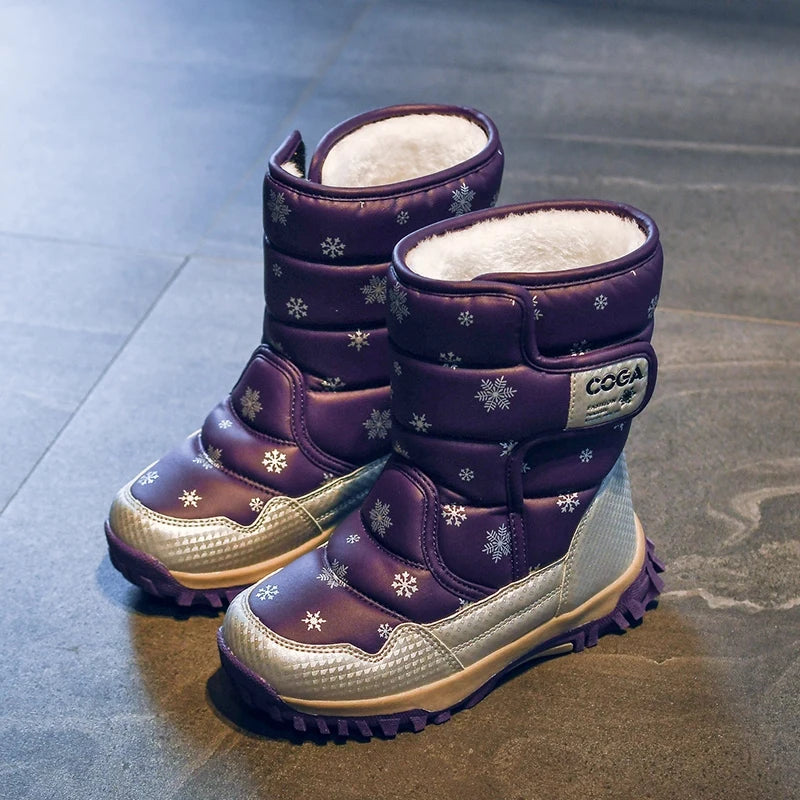 Winter Kids Snow Boots – Warm Plush Pink Ankle Shoes for Girls Boys, Non-Slip Outdoor Footwear