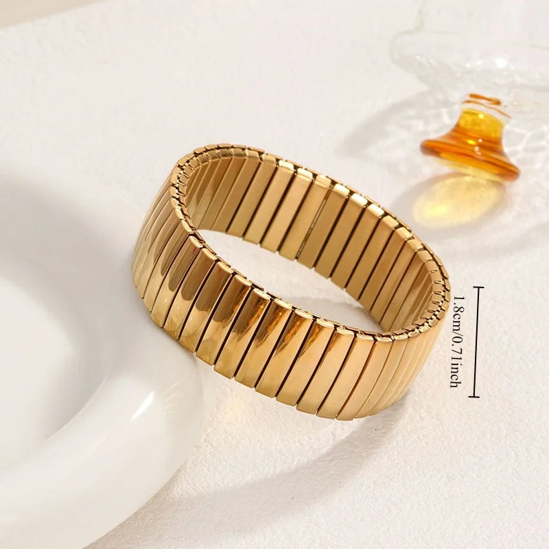 Loe Titanium Steel Gold Plated Heart Elastic Bracelet – Punk Hip Hop Jewelry for Women