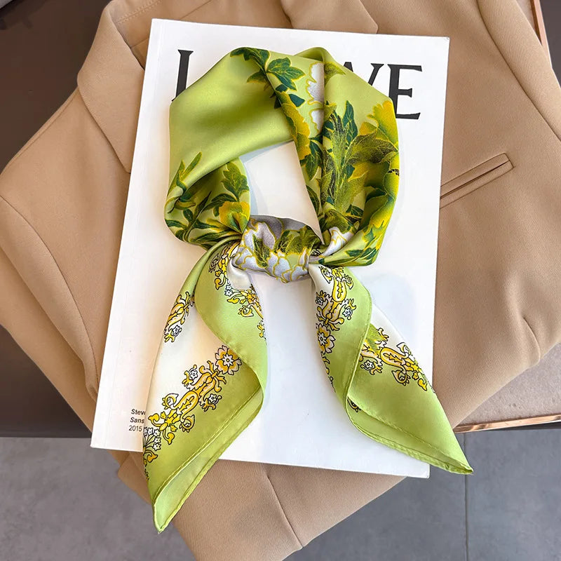 2025 New 70x70cm Printed Women’s Silk Scarf – Luxury Pashmina Square Shawl & Headband