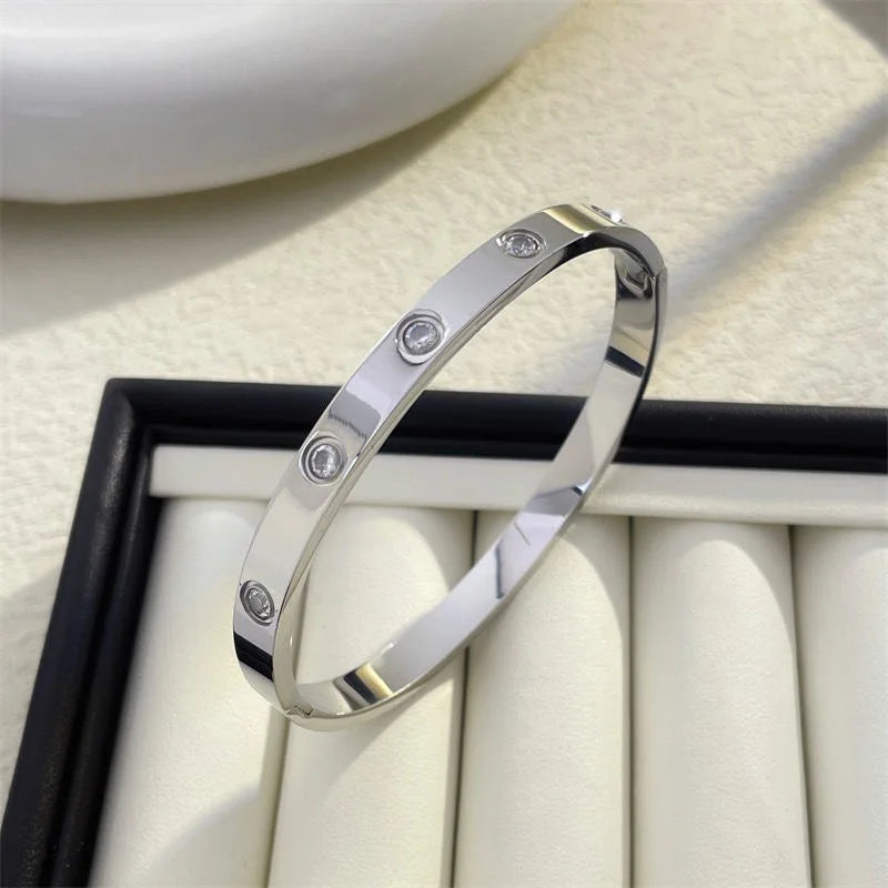 2023 Gold Zircon Cross Nail Bracelet – Stainless Steel Bangle for Women