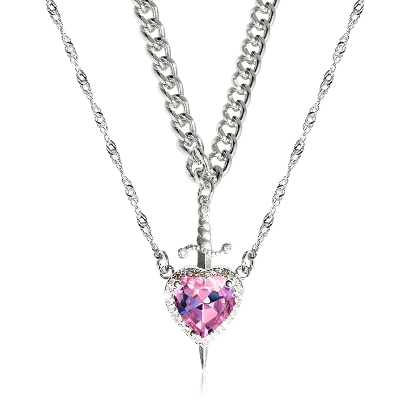 Heart & Sword Couple Necklace – 18K Gold Plated Stainless Steel Zircon Jewelry Set