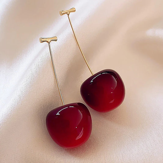 Red Cherry Drop Earrings – Delicate Women’s Korean Fashion Jewelry
