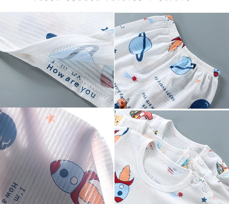 Children’s Summer Cotton Sleepwear Set – Short Sleeve T-Shirt & Shorts for Boys & Girls