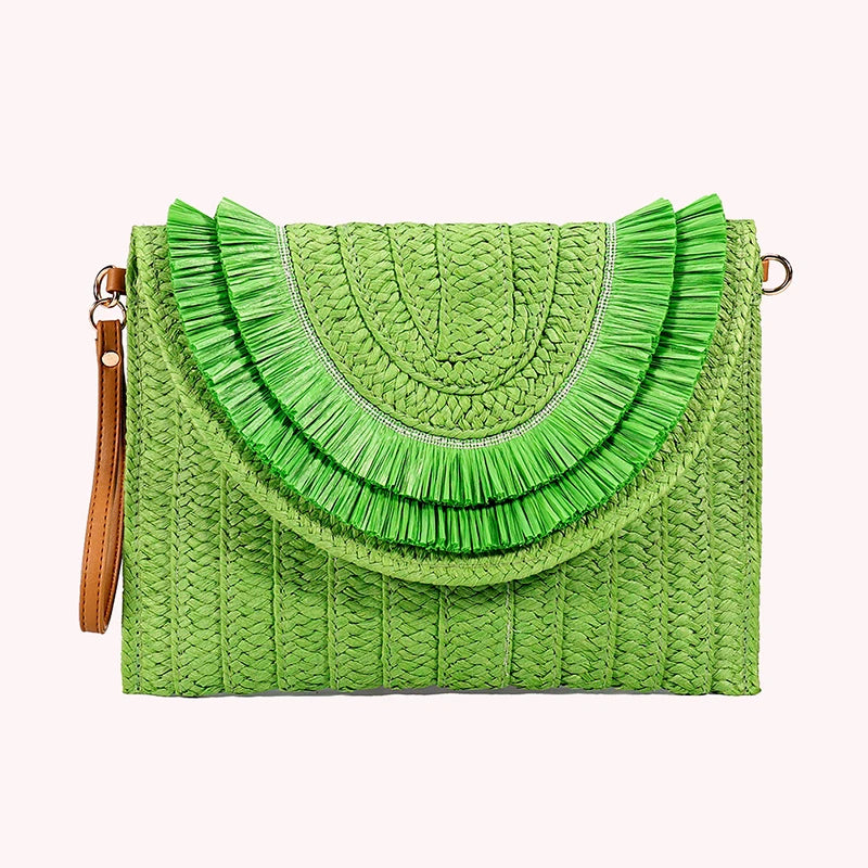 Raffia Straw Woven Wrist Clutch & Shoulder Crossbody Bag – Handmade Summer Beach Purse for Women