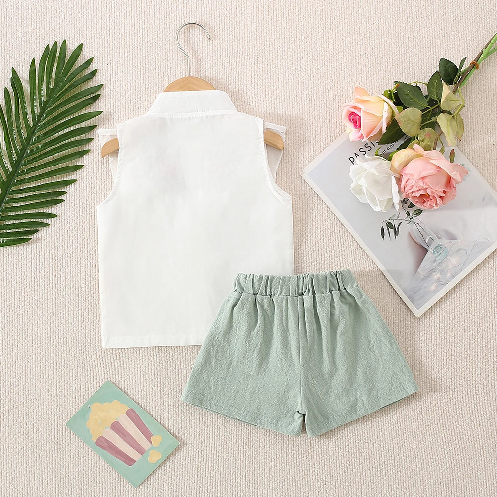Baby Girl Summer Set – Cotton Embroidered Top & Shorts (0–3 Yrs)