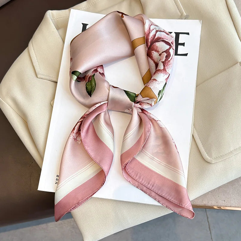 2025 New 70x70cm Printed Women’s Silk Scarf – Luxury Pashmina Square Shawl & Headband