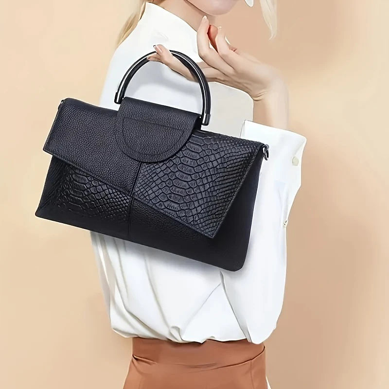 PU Synthetic Leather Crossbody Bag – Casual & Wedding Alligator Pattern Flap Handbag for Women