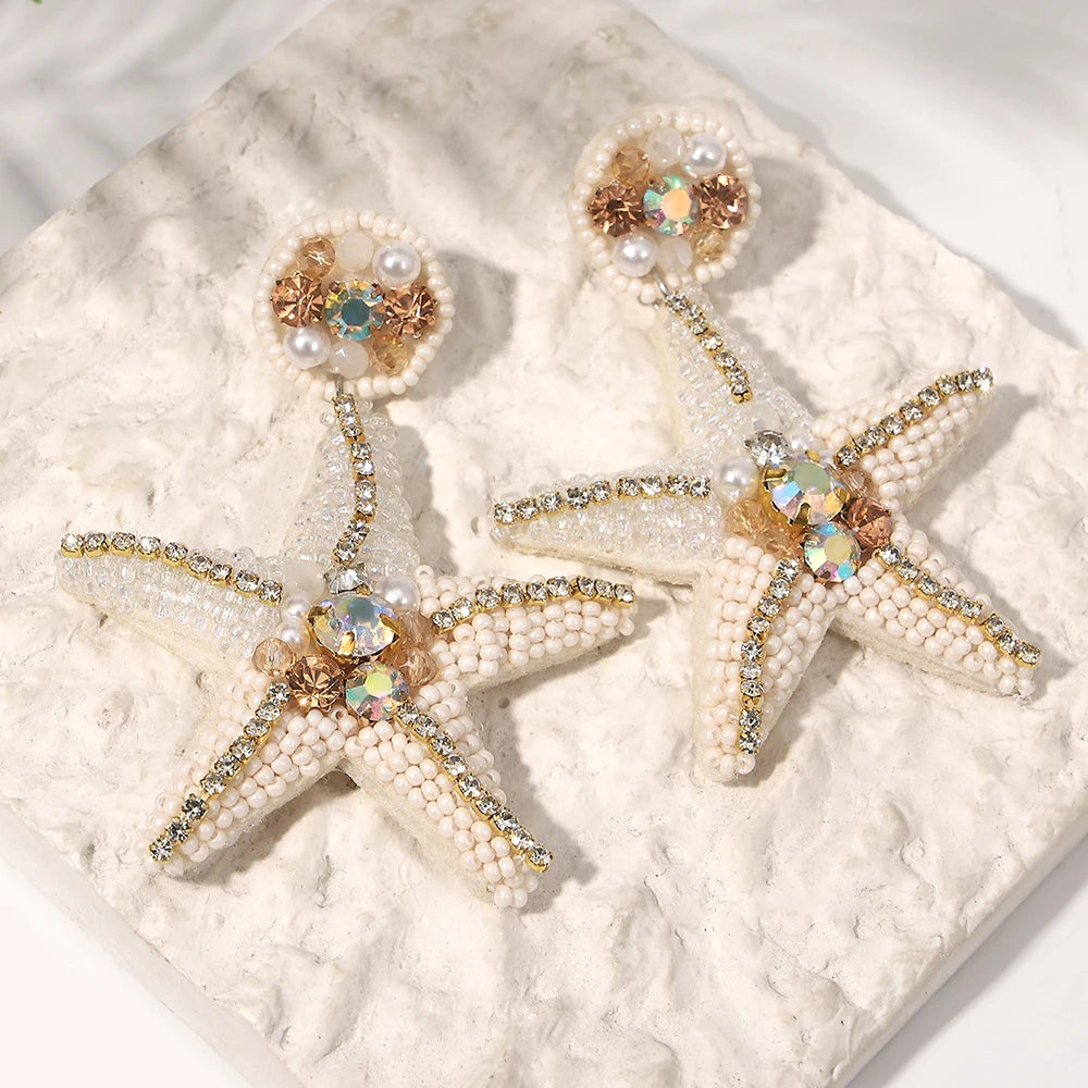 Bohemian Starfish Lobster Conch Earrings – Handmade Summer Beach Jewelry