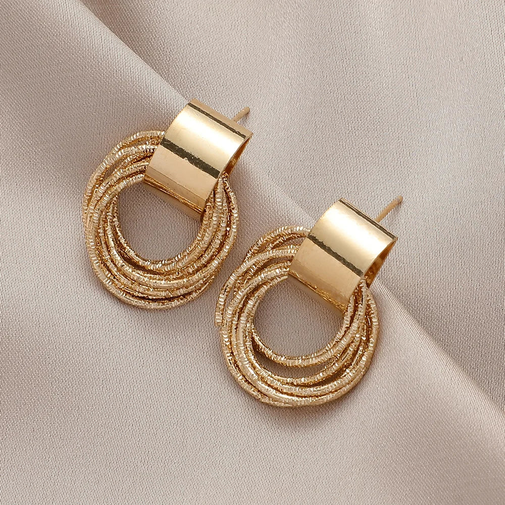 Vintage Metal Round Drop Earrings – Geometric Women’s Statement Jewelry