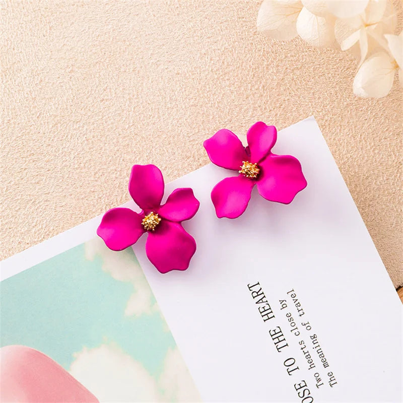 Colorful Metal Dangle Earrings – Flower & Heart Pendant Women’s Jewelry