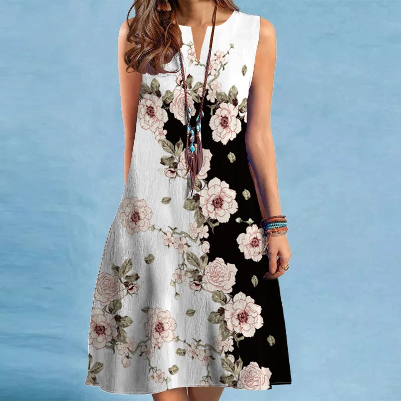 Sleeveless V-Neck Maxi Dress – Sexy Printed European Style