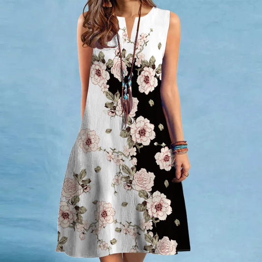 Sleeveless V-Neck Maxi Dress – Sexy Printed European Style