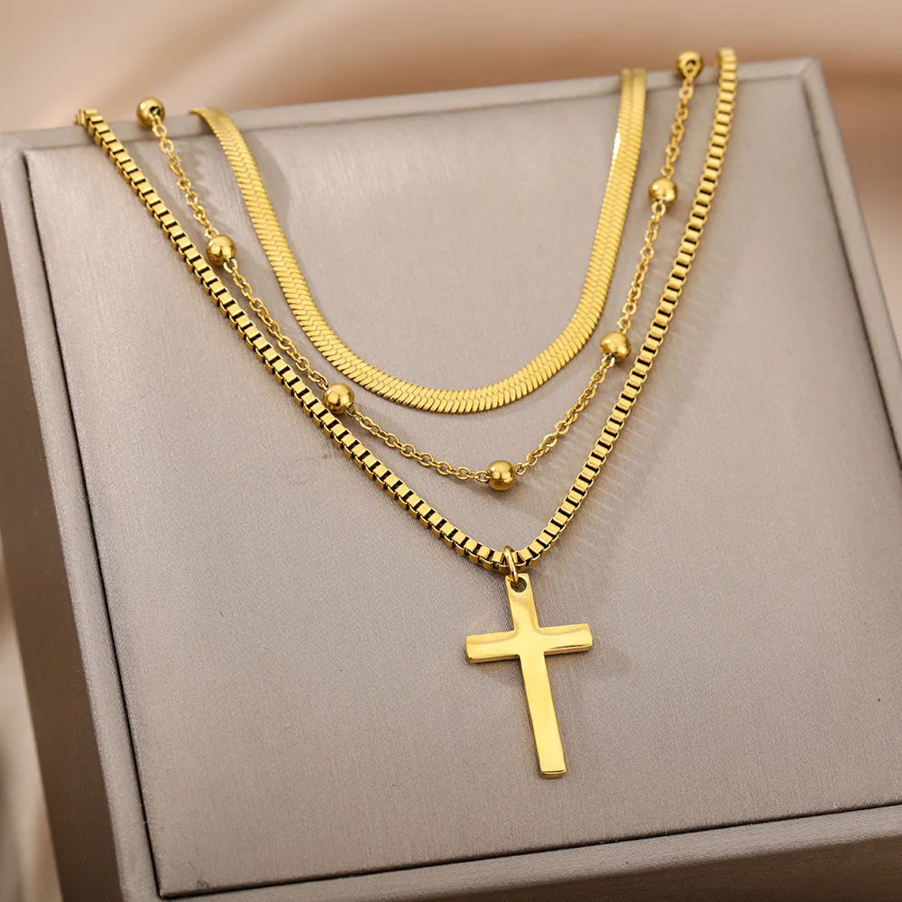 316L Stainless Steel Multilayer Heart Necklace – Gold Goth Clavicle Choker for Women
