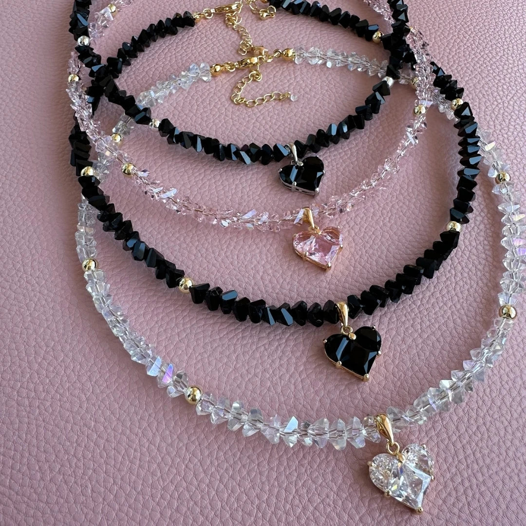 Vintage Sexy Zircon Heart Pendant Necklace – Boho Geometric Baroque Crystal Jewelry for Women
