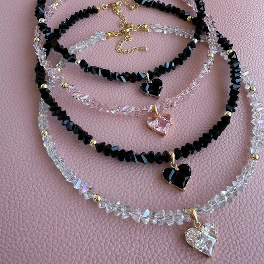 Vintage Sexy Zircon Heart Pendant Necklace – Boho Geometric Baroque Crystal Jewelry for Women