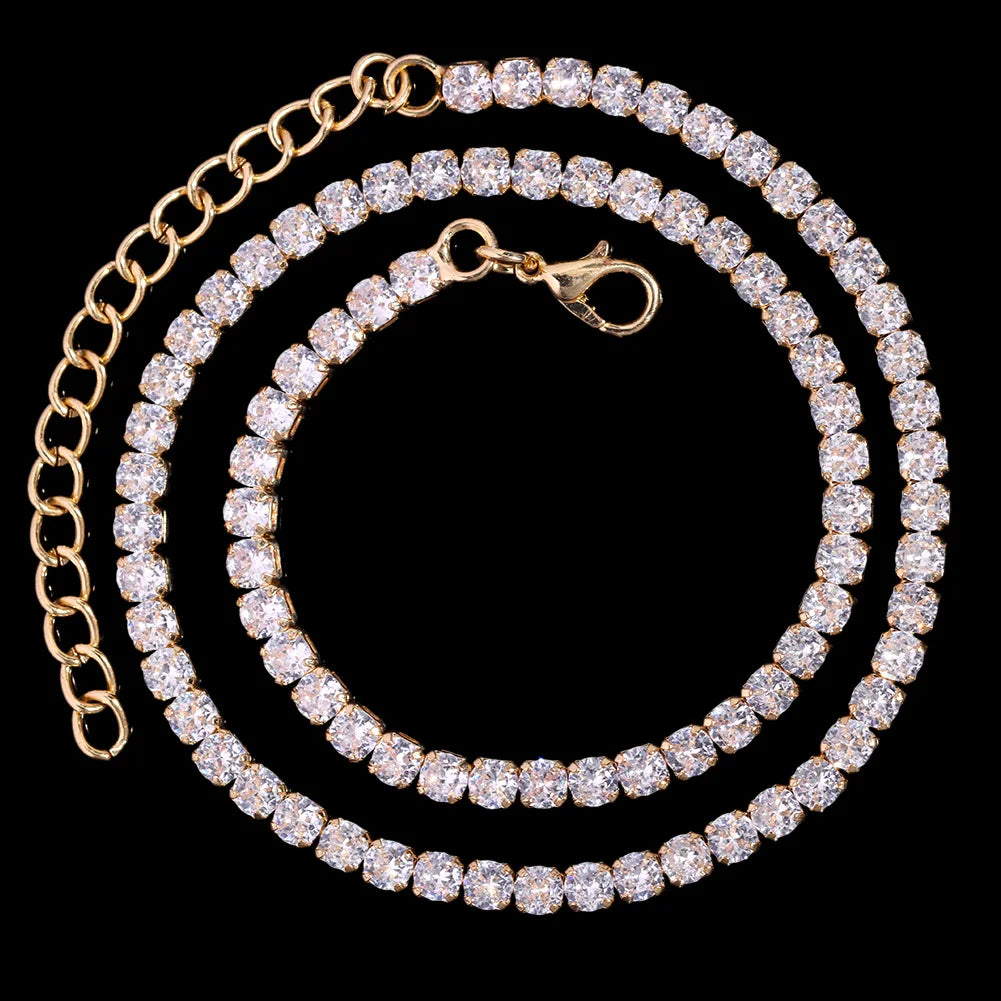 Prong Cuban Link Chain Necklace – 2-Row Iced Out Rhinestone Hip Hop Jewelry for Men & Women