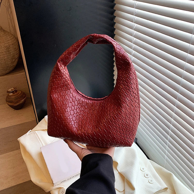 Classic Woven PU Leather Hobo – Small Top-Handle Shoulder Bag for Women
