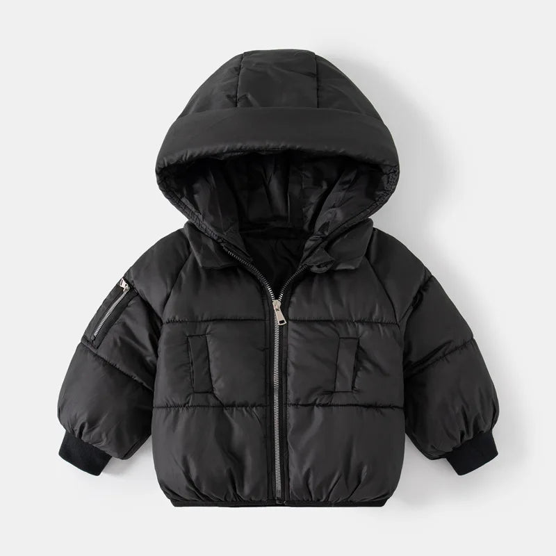 Winter Kids Hooded Cotton Jacket – Warm Thick Plush Zipper Coat Long Sleev
