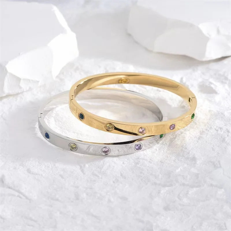 2023 Gold Zircon Cross Nail Bracelet – Stainless Steel Bangle for Women