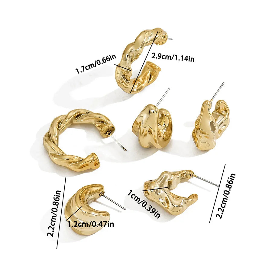 6Pcs Gold Plated C-Shape Hoop Earrings Set – Vintage Geometry Women’s Jewelry