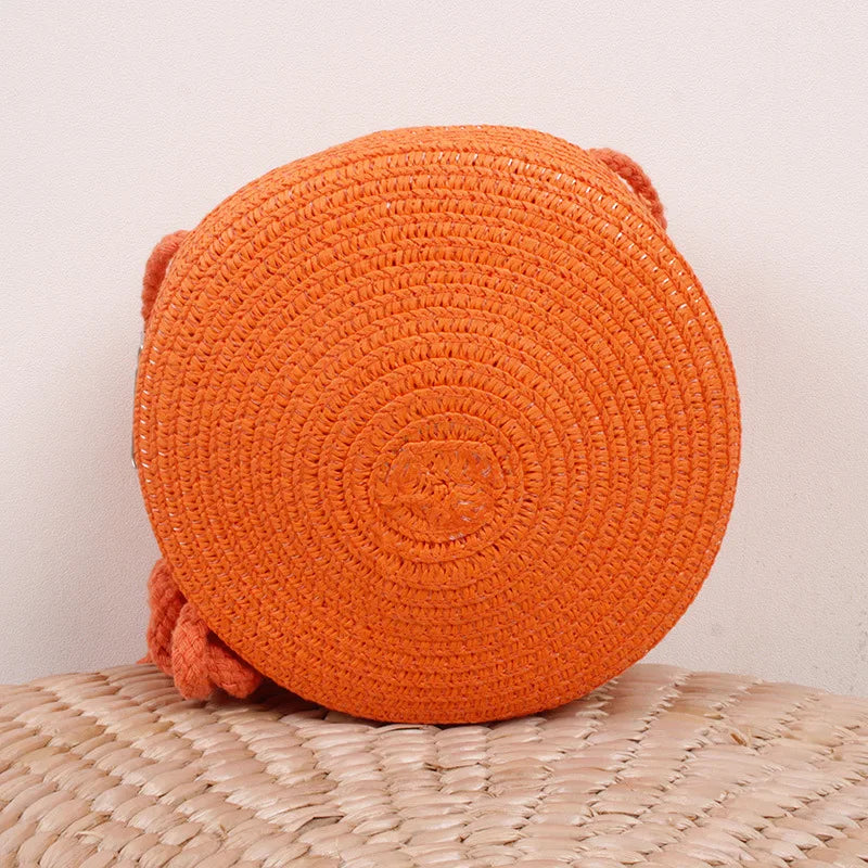 Round Straw Woven Beach Crossbody Bag – Cute Rattan Shoulder Handbag for Women