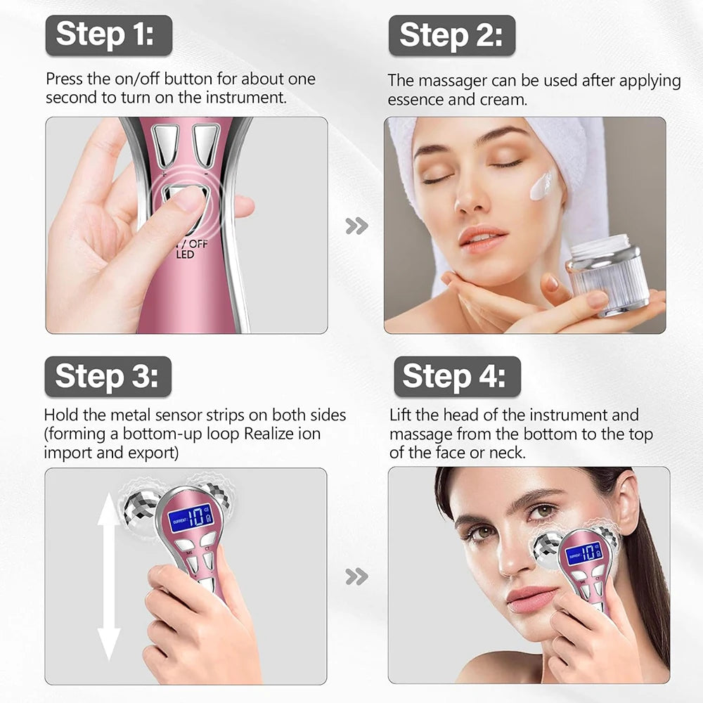 4D EMS Face Massager Roller – Microcurrent Lifting Device for Face, Neck & Eyes
