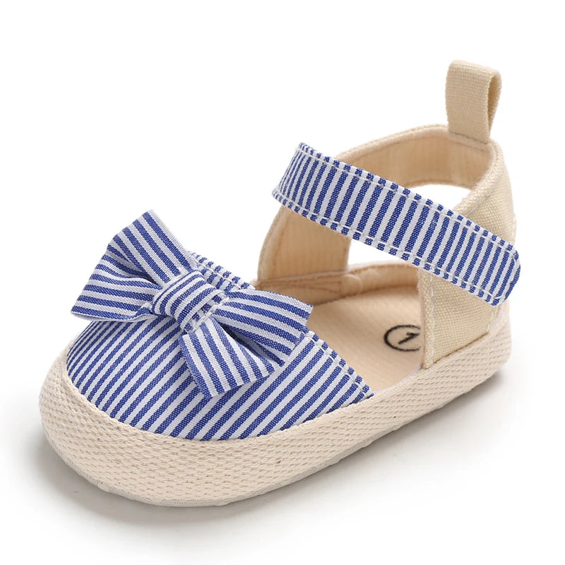 Baby Girl Summer Sandals – Soft Sole Bow Canvas Shoes
