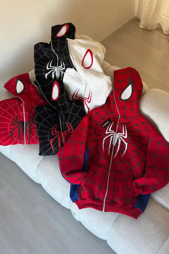 Unisex Spider Print Zip Up Hoodie – Y2K Harajuku Streetwear Jacket
