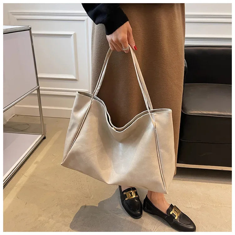 Women’s Retro PU Leather Tote – Large Soft Shoulder/Crossbody Bucket Bag