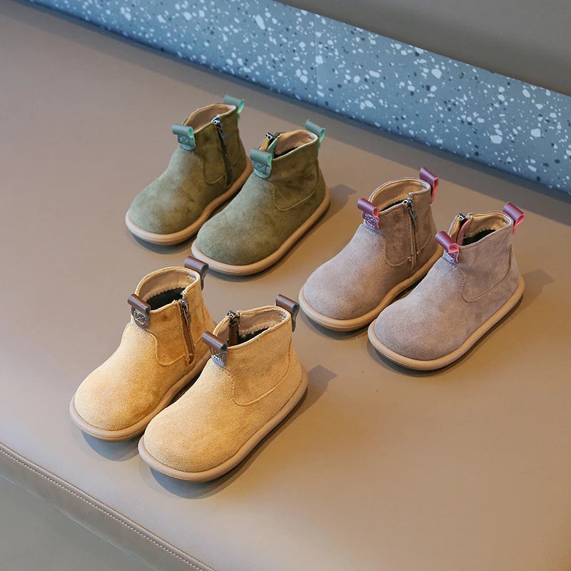 Autumn Winter Baby Boots – Boys Girls Oxford Suede Plush Ankle Shoes Anti-Slip Outdoor Kids Footwear